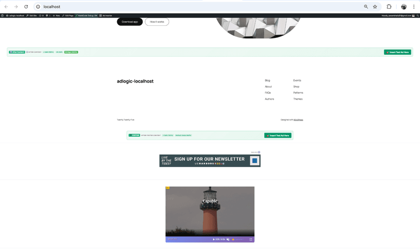 Video ad player with controls